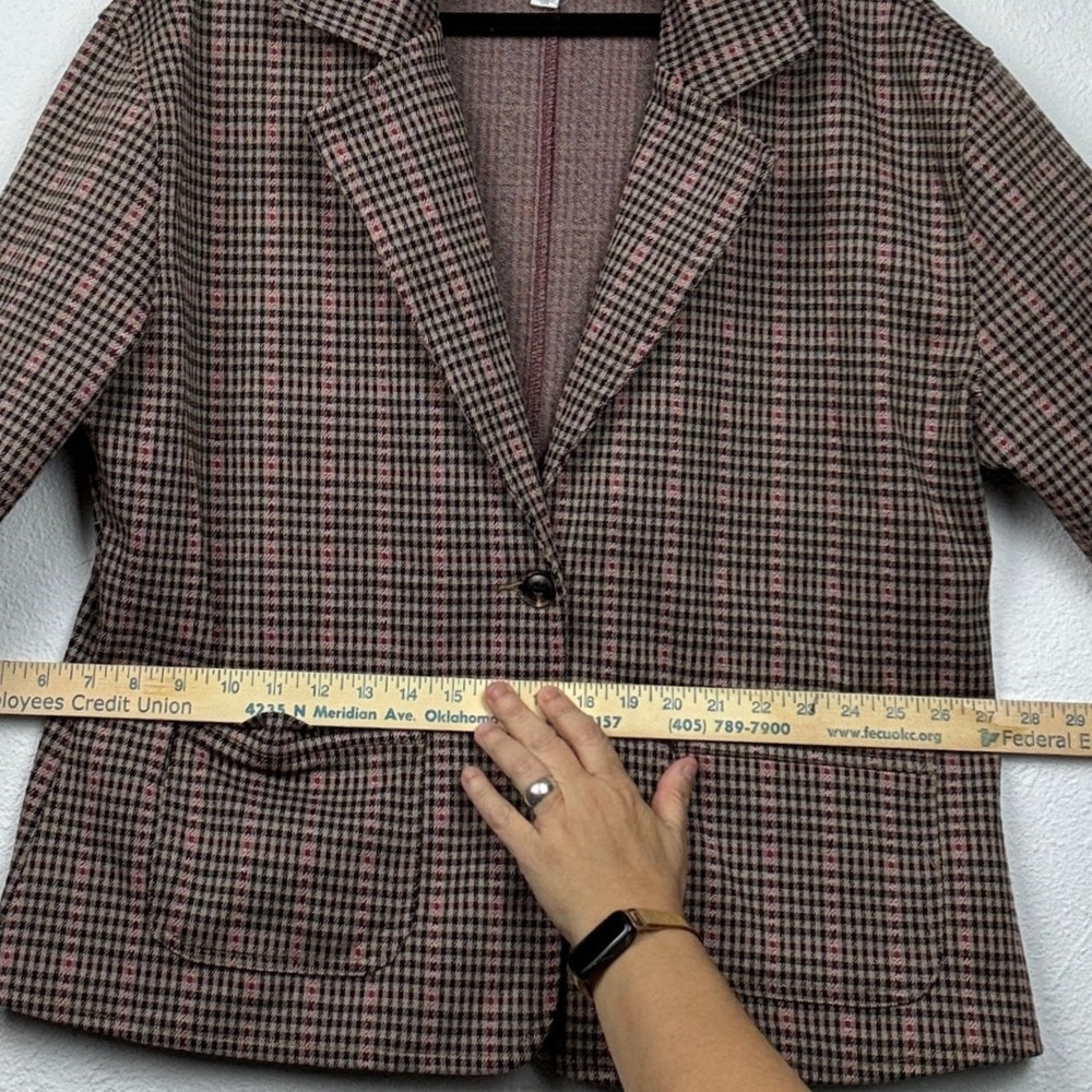 Lola Jeans Pink Houndstooth Plaid Knit Blazer - 2X- DarkAcademia Preppy - Picture 5 of 12
